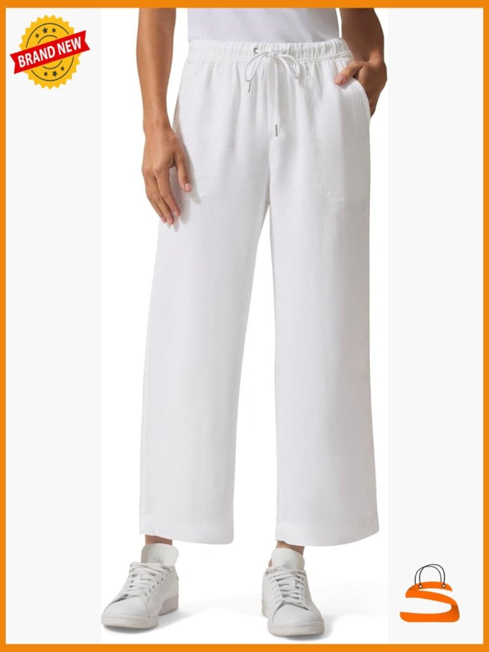Crop Wide Leg Palazzo Pant with Drawstring Waist Linen Blend